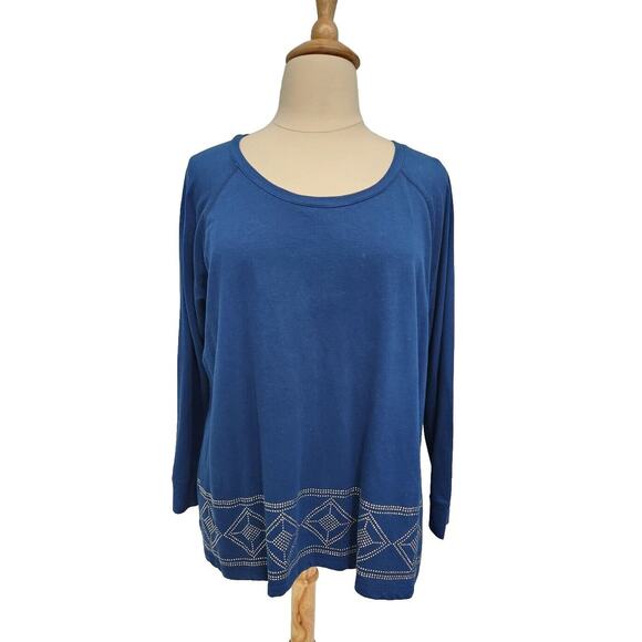 Lane Bryant Blue Long Sleeve Pullover Knit Top With Bling Size 20/24 2X - Picture 1 of 9